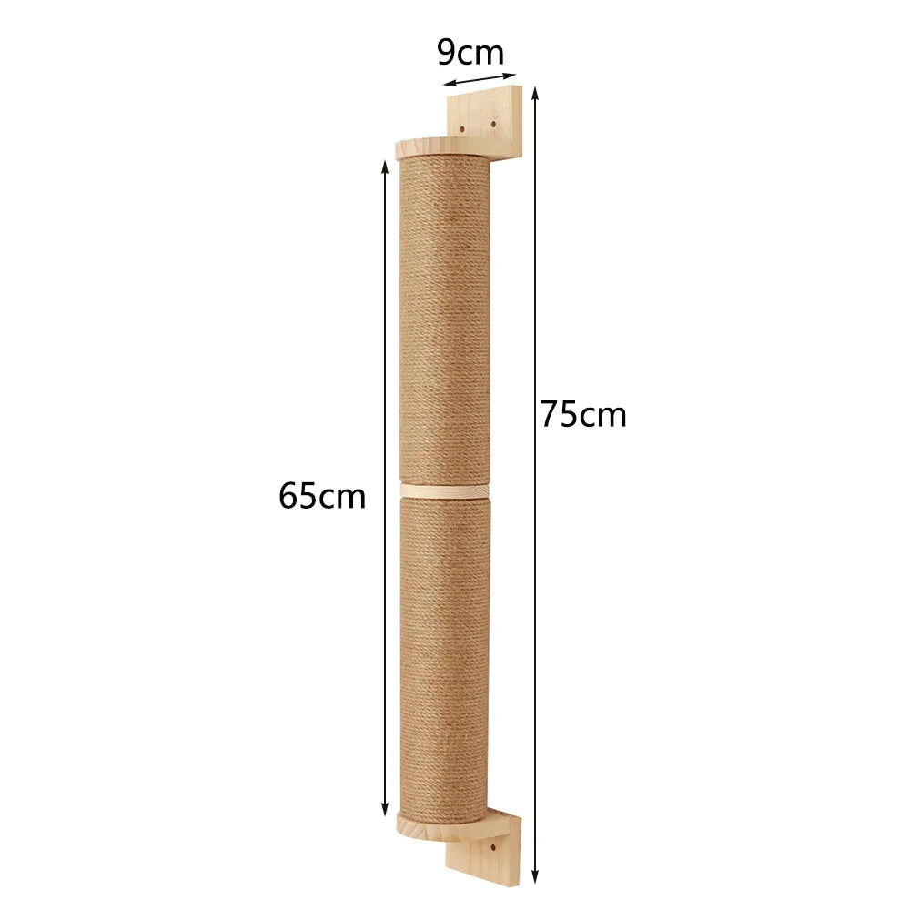 Wall Mounted Cat Scratching Post - Thick Wooden Column Scratcher