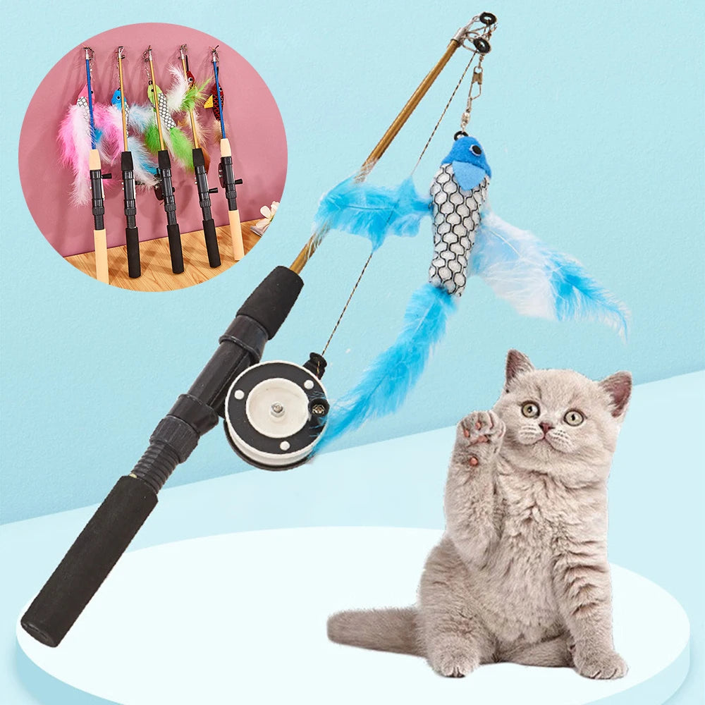 Retractable Fishing Rod Cat Toy - Telescopic Feather Teaser Wand