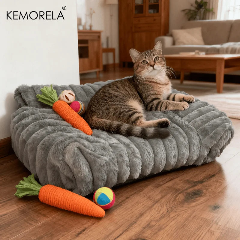 Striped Cat Sofa Bed - Soft Polyester Pet Couch for All Seasons