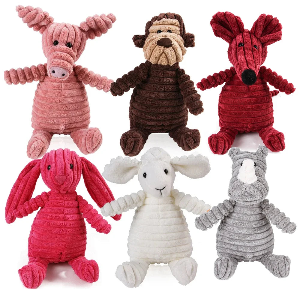 Corduroy Monkey and Pig Dog Toy - Squeaky Plush for Large Dogs