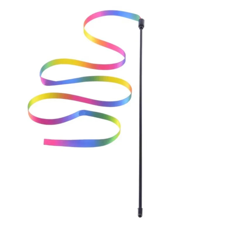 Rainbow Strip Cat Teaser Wand - Colourful Interactive Stick Toy