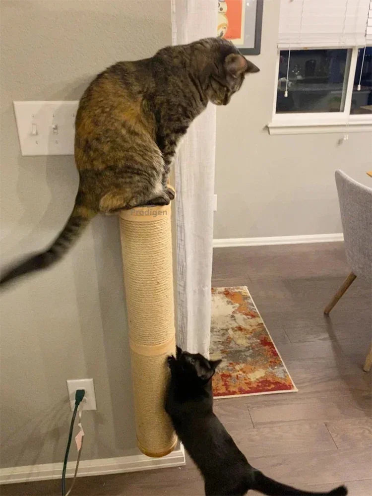 Wall Mounted Cat Scratching Post - Thick Wooden Column Scratcher