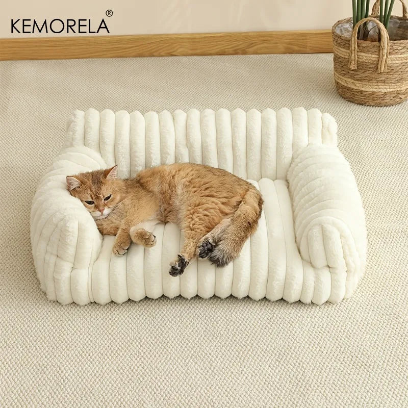 Striped Cat Sofa Bed - Soft Polyester Pet Couch for All Seasons