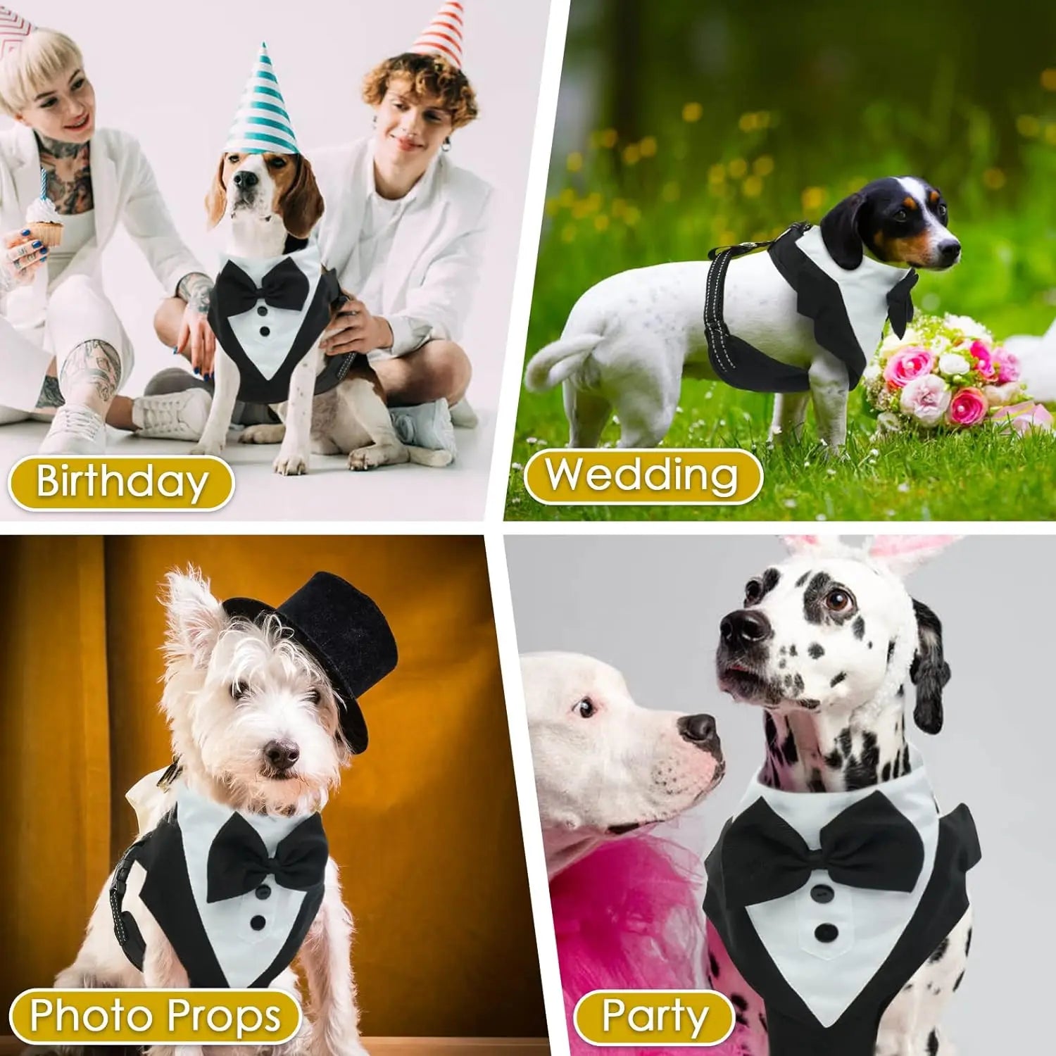 Dog Tuxedo Harness with Bow Tie - Adjustable Wedding Vest