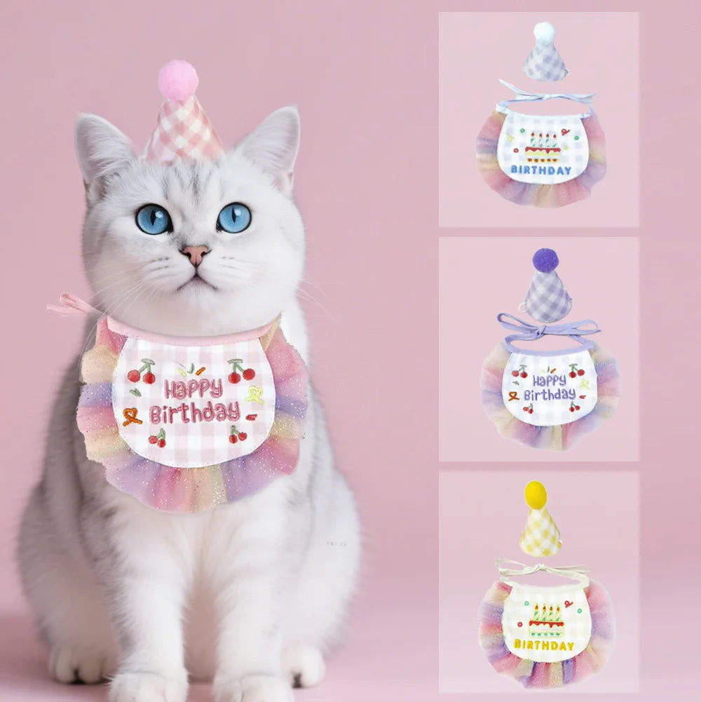 Pet Birthday Set - Party Hat and Bib Bandana for Dogs and Cats
