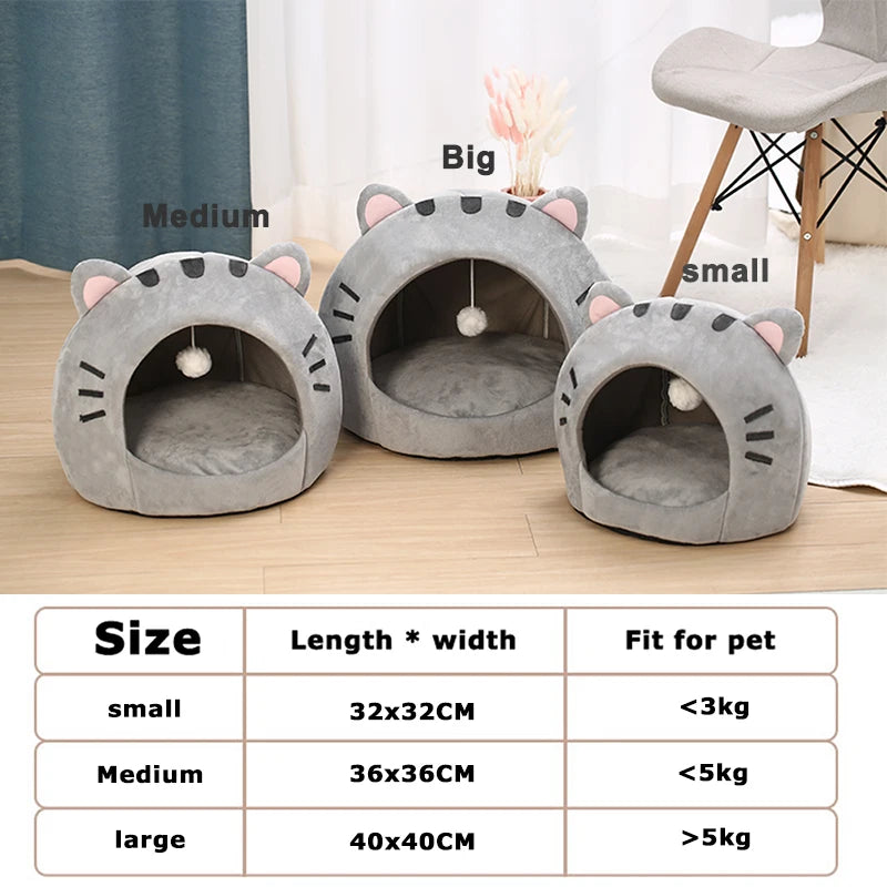 Warm Cat Basket Tent - Cosy Kitten Cave Bed with Cushion