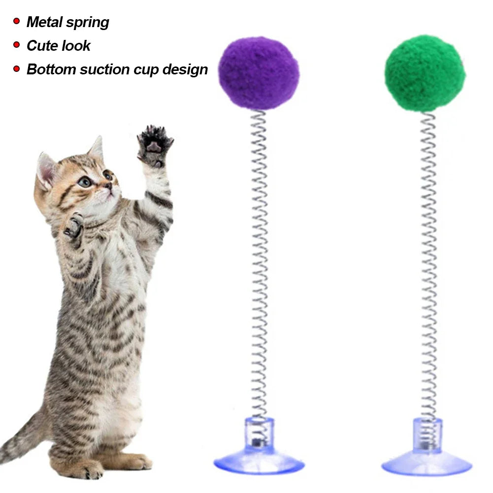 Cat Feather Spring Toy with Suction Cup - Interactive Teaser Wand