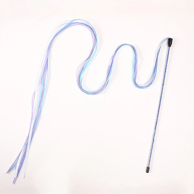 Satin Ribbon Cat Teaser Rod - Long Interactive Wand Toy for Kittens