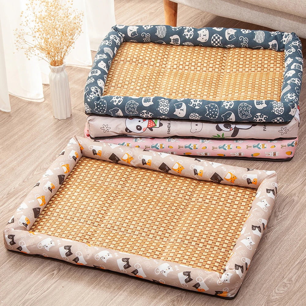 Rattan Cooling Dog Bed - Breathable Summer Sofa with Raised Sides