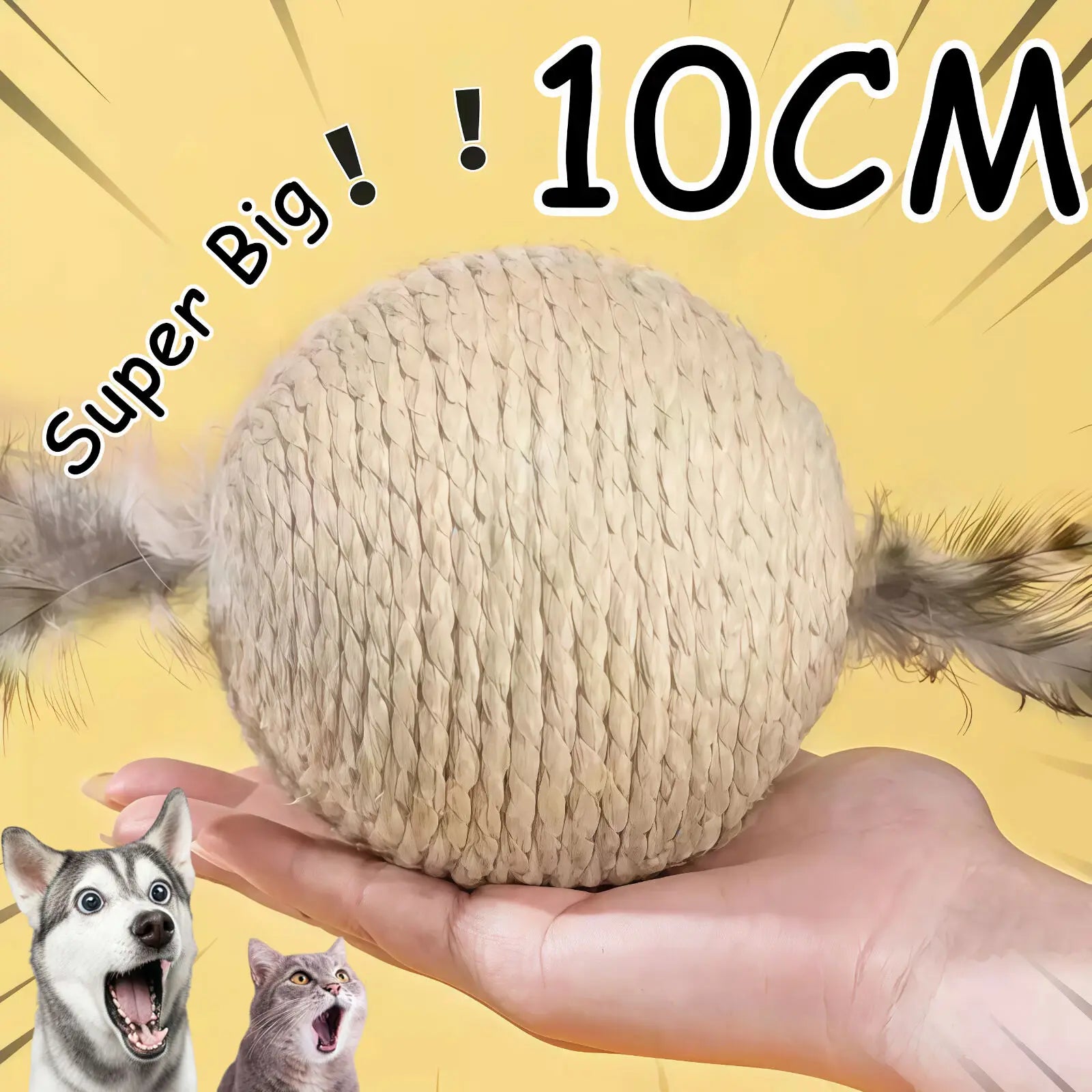 Large Sisal Cat Scratching Ball 10cm - Oversized Claw and Bite Toy