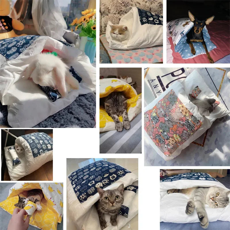Removable Cat Cave Bed House - Cosy Enclosed Nest for Cats and Dogs