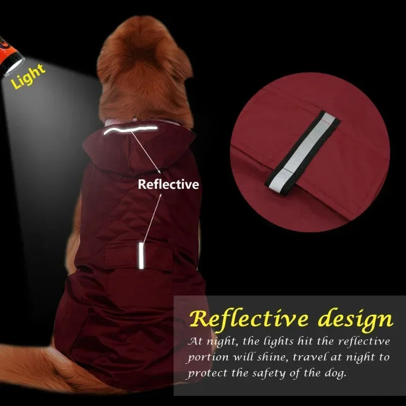 Hooded Dog Raincoat with Reflective Stripe - Waterproof Rain Jacket