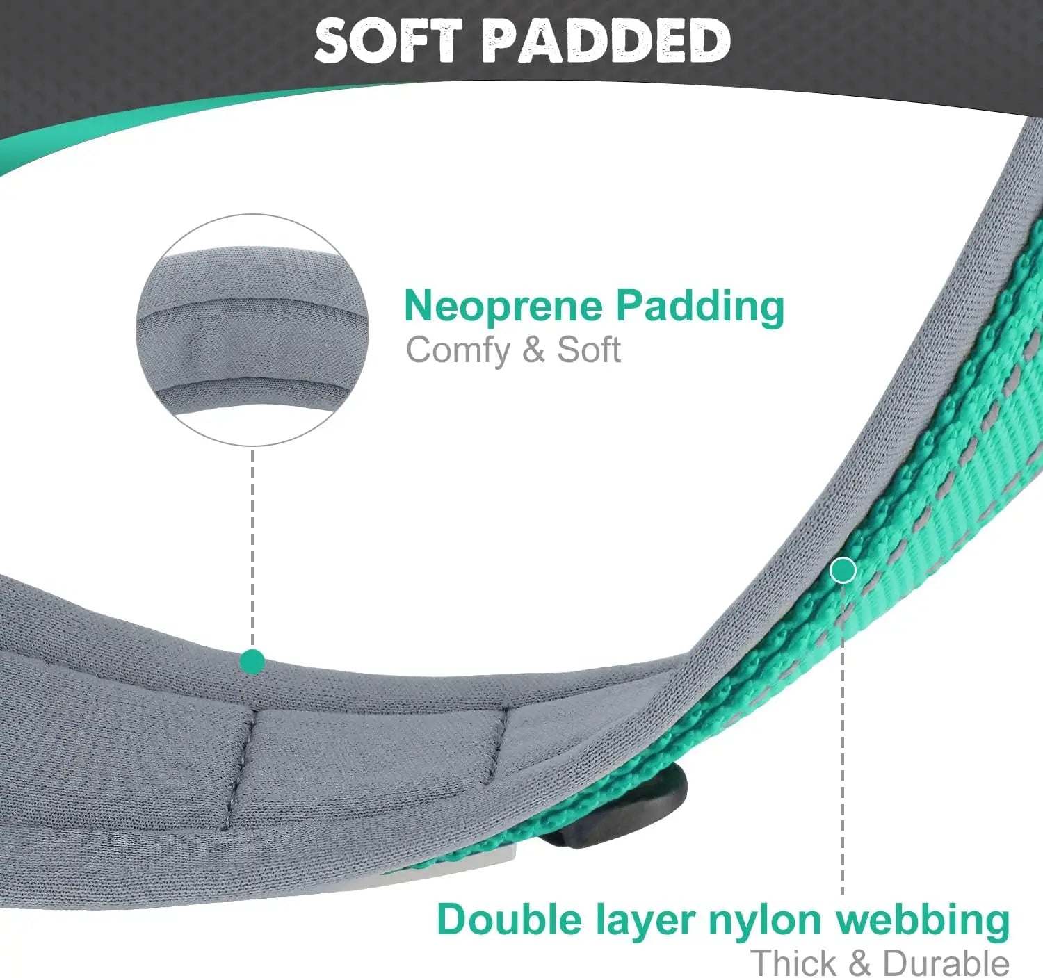 Padded Reflective Dog Collar - Heavy Duty Neoprene Nylon Collar
