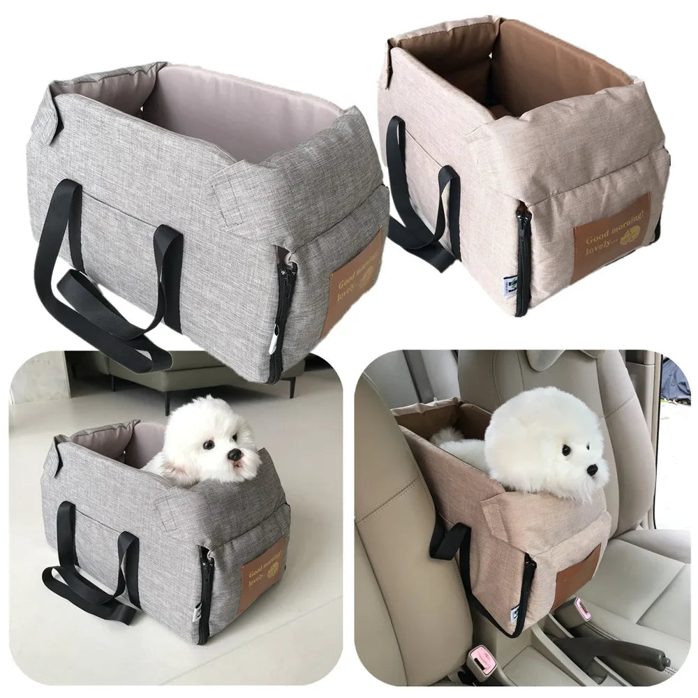 Center Console Dog Car Seat - Portable Travel Bed for Small Dogs