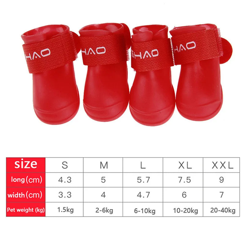 Waterproof Dog Rain Boots 4 Pack - Anti-Slip Rubber Ankle Shoes