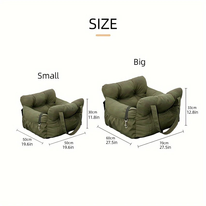 Dog Car Seat with Safety Belt - Non-Slip Washable Travel Bed