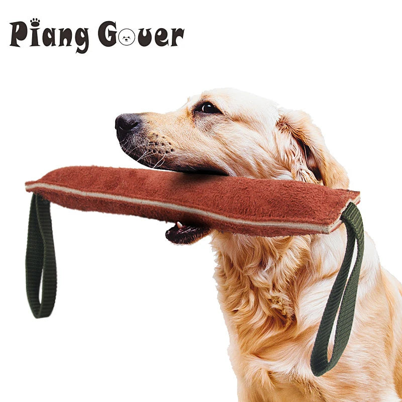 Dog Bite Tug Toy - Leather Training Chew with Handle, 20 to 40cm