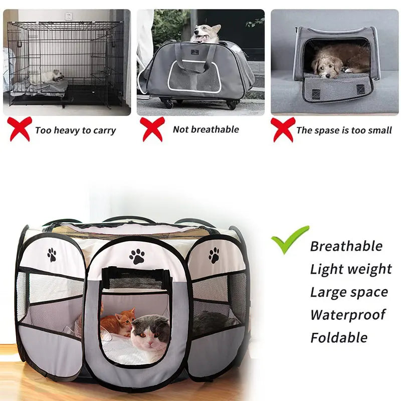 Foldable Pet Tent - Detachable Cat Nest and Dog Enclosure