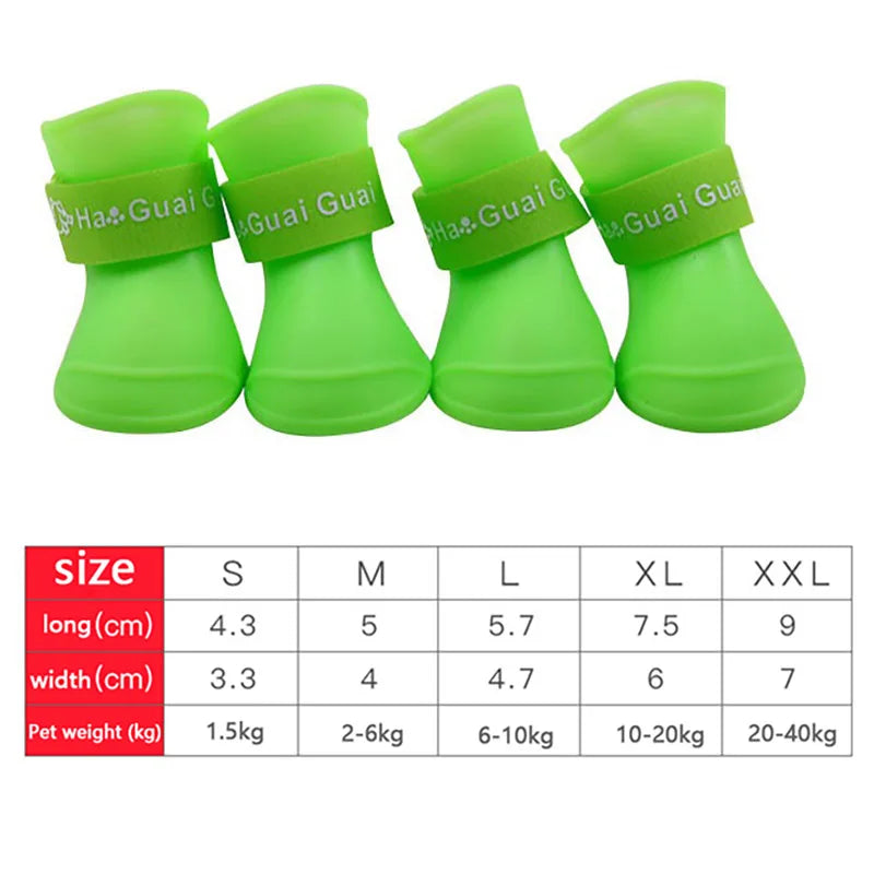 Waterproof Dog Rain Boots 4 Pack - Anti-Slip Rubber Ankle Shoes