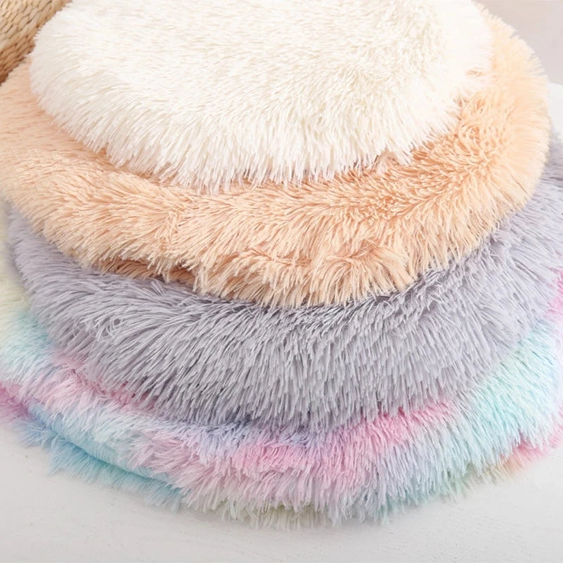 Round Plush Cat Bed - Soft Fleece Sleeping Mat for Cats and Puppies