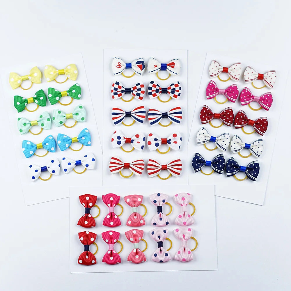 Dog Hair Bows 5 Pairs - Elastic Grooming Bands for Puppies and Cats