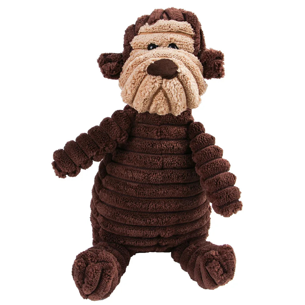 Corduroy Monkey and Pig Dog Toy - Squeaky Plush for Large Dogs