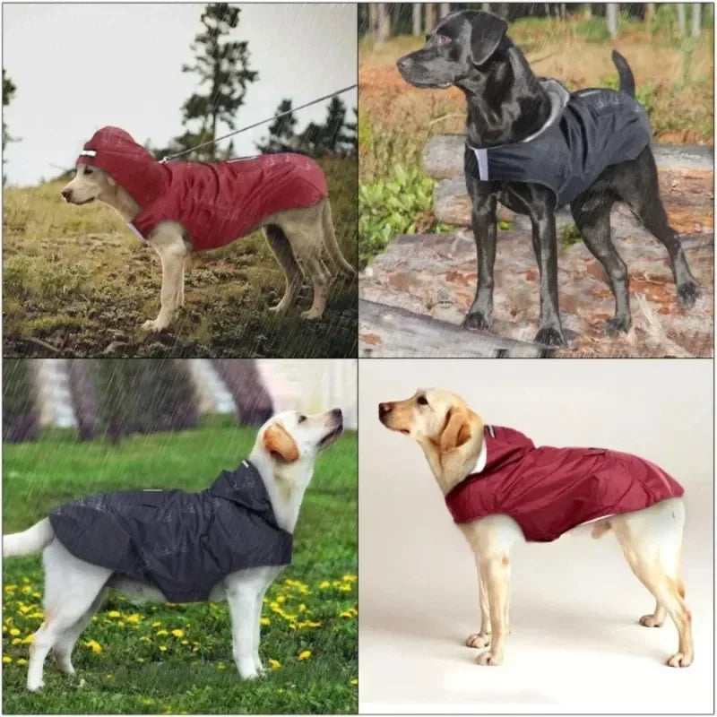 Hooded Dog Raincoat with Reflective Stripe - Waterproof Rain Jacket