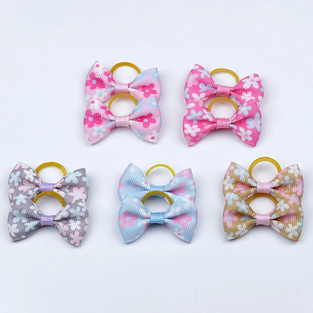Dog Hair Bows 5 Pairs - Elastic Grooming Bands for Puppies and Cats