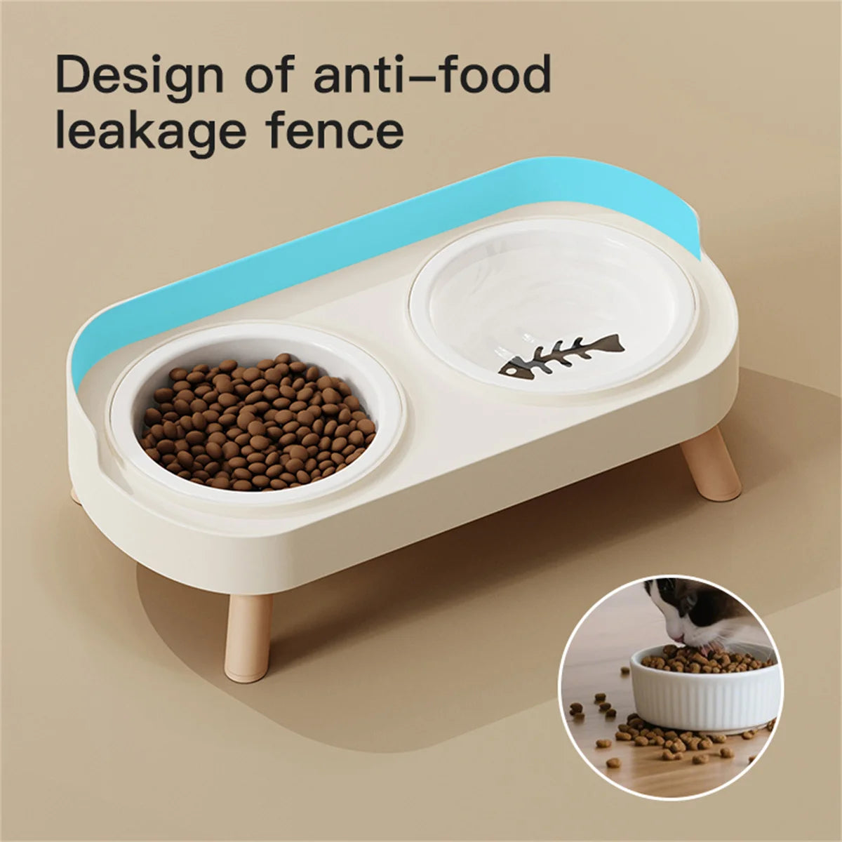 Adjustable Height Cat Double Bowl - Elevated Food and Water Feeder