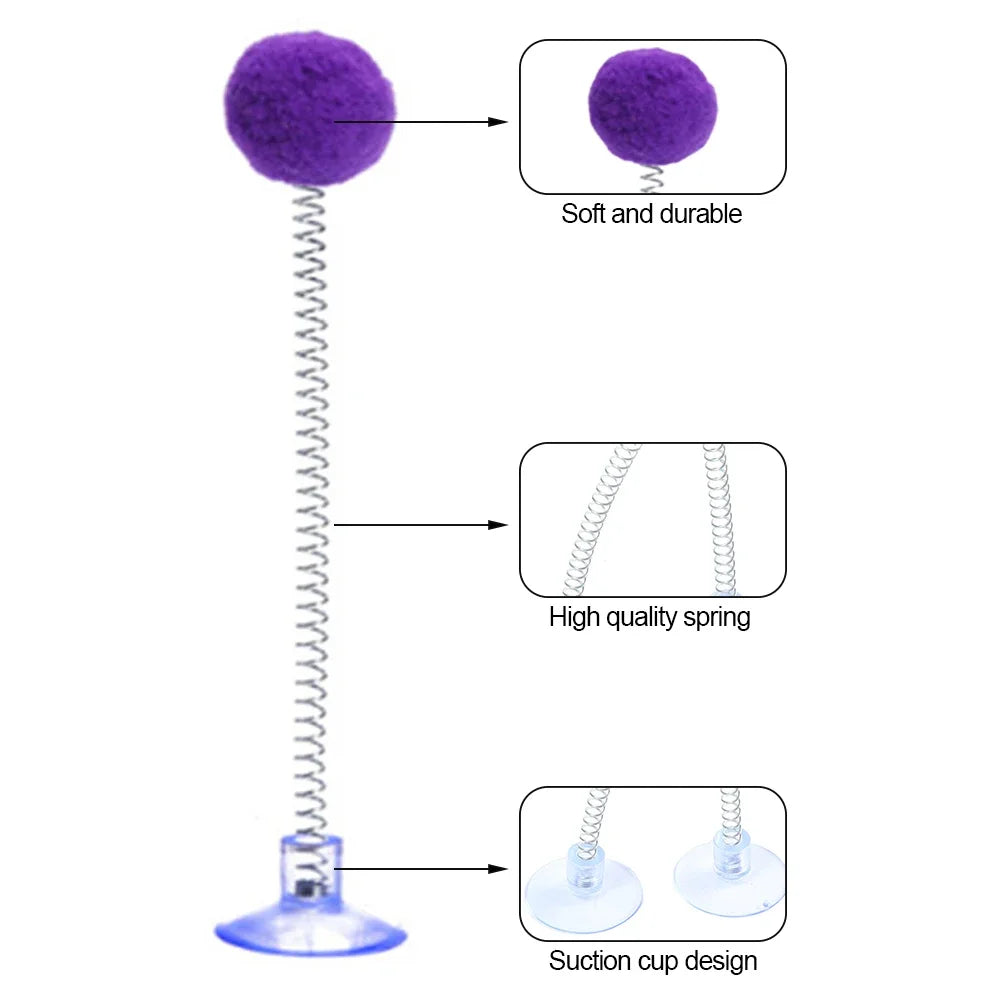Cat Feather Spring Toy with Suction Cup - Interactive Teaser Wand