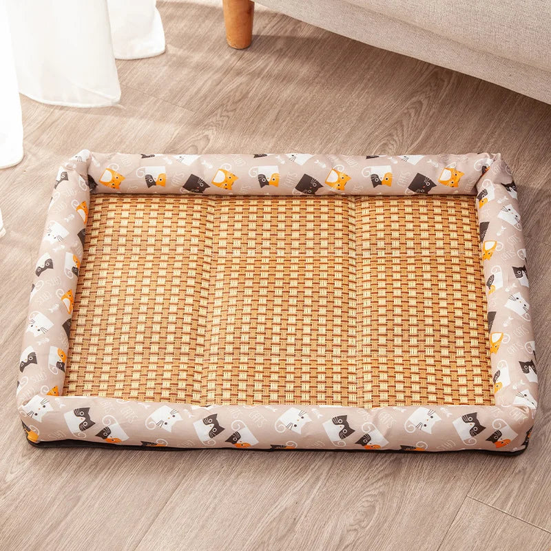 Rattan Cooling Dog Bed - Breathable Summer Sofa with Raised Sides