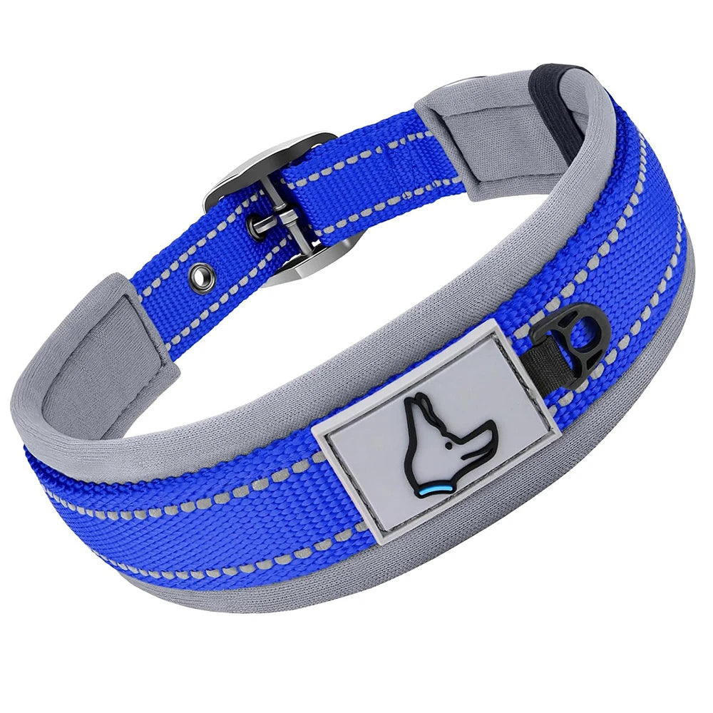 Padded Reflective Dog Collar - Heavy Duty Neoprene Nylon Collar