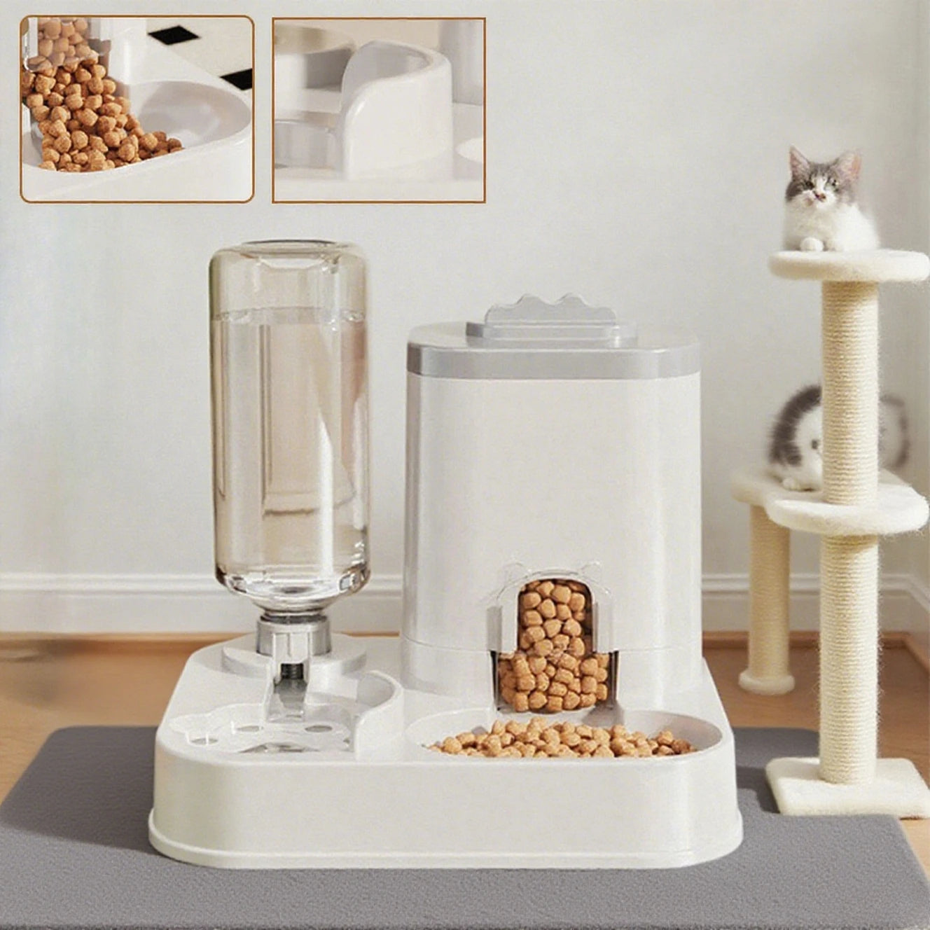 Gravity Pet Water Dispenser with Food Bowl - No Batteries Needed
