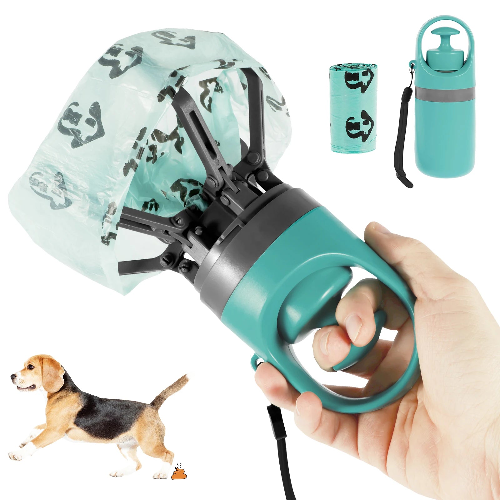 Portable Dog Poop Scooper with Built-In Waste Bag Dispenser