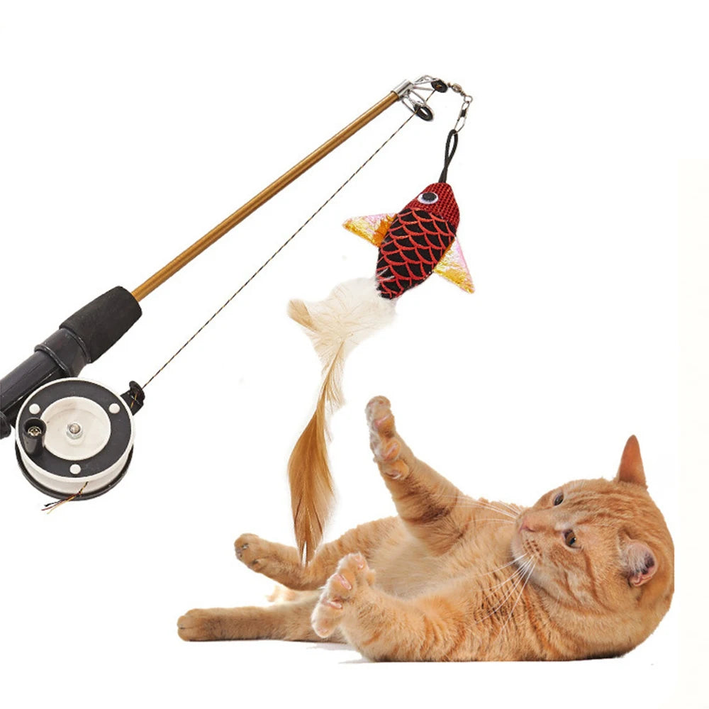 Retractable Fishing Rod Cat Toy - Telescopic Feather Teaser Wand