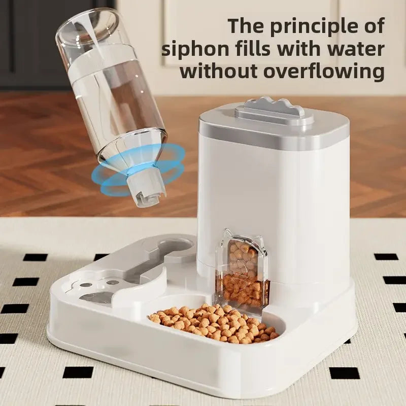 Gravity Pet Water Dispenser with Food Bowl - No Batteries Needed