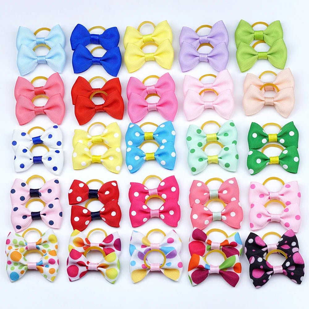 Dog Hair Bows 5 Pairs - Elastic Grooming Bands for Puppies and Cats