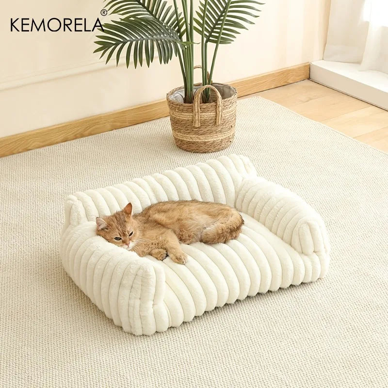 Striped Cat Sofa Bed - Soft Polyester Pet Couch for All Seasons