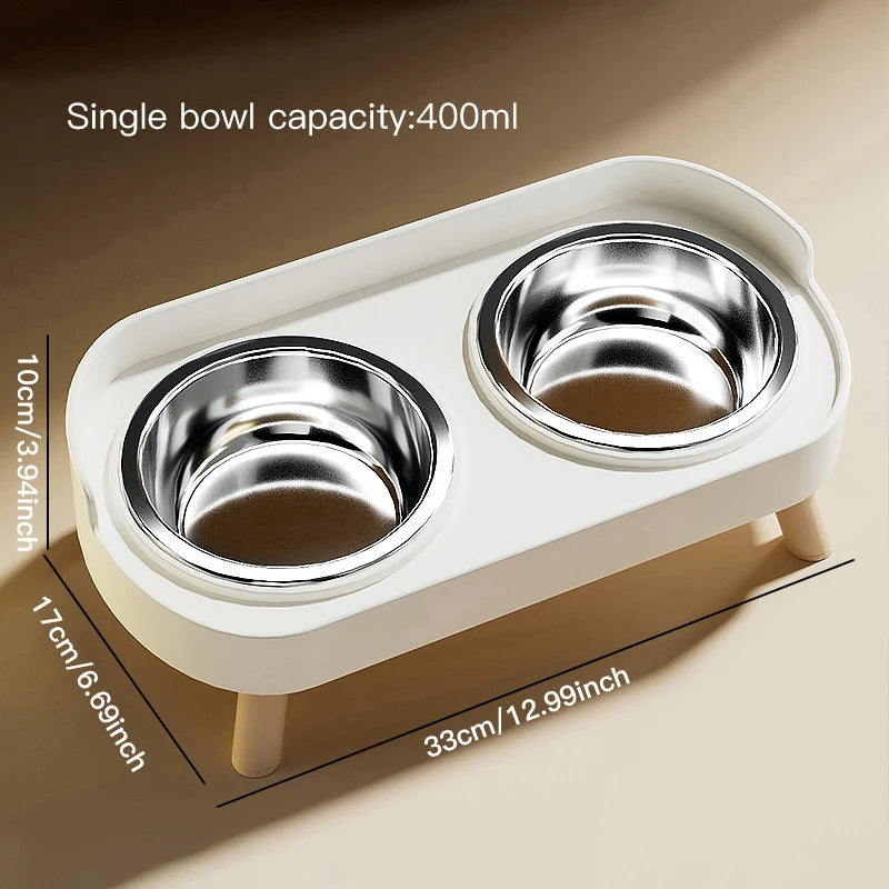 Adjustable Height Cat Double Bowl - Elevated Food and Water Feeder