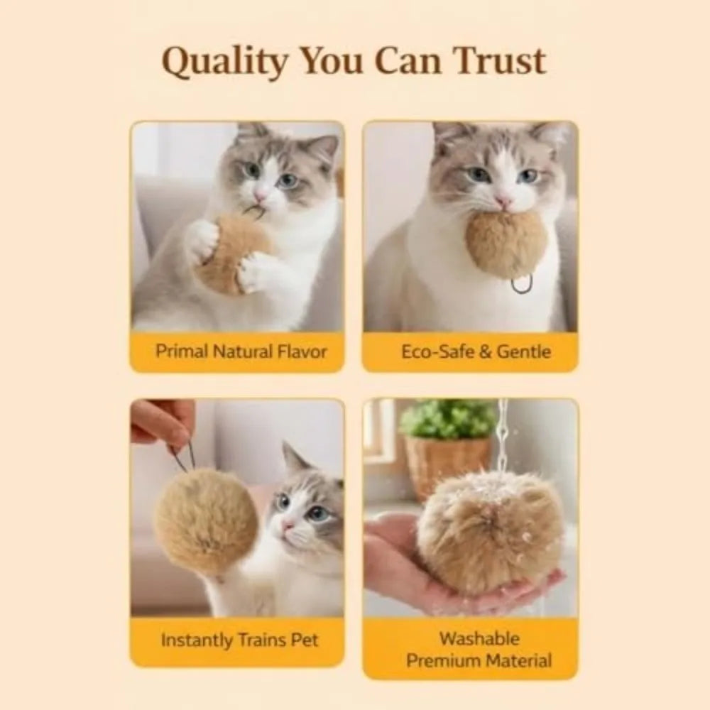 Fluffy Fur Cat Ball and Teaser Wand - Chase Toy for Indoor Cats