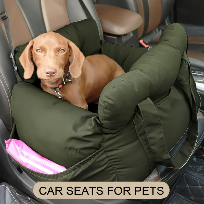 Dog Car Seat with Safety Belt - Non-Slip Washable Travel Bed