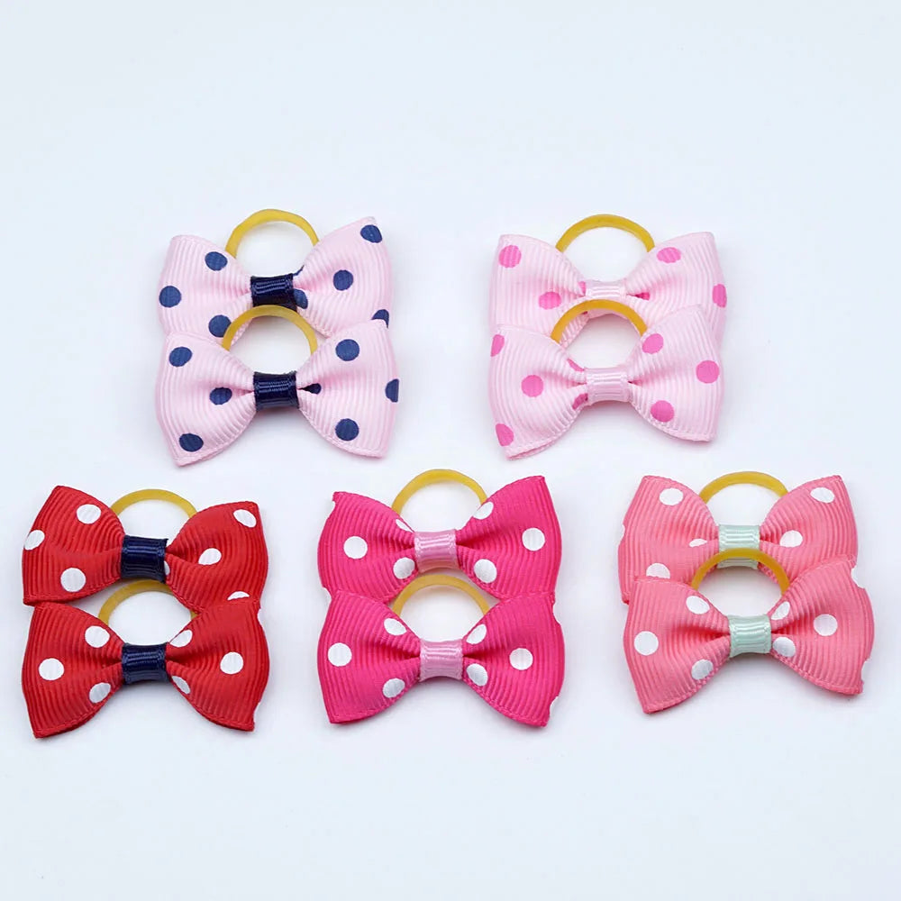 Dog Hair Bows 5 Pairs - Elastic Grooming Bands for Puppies and Cats