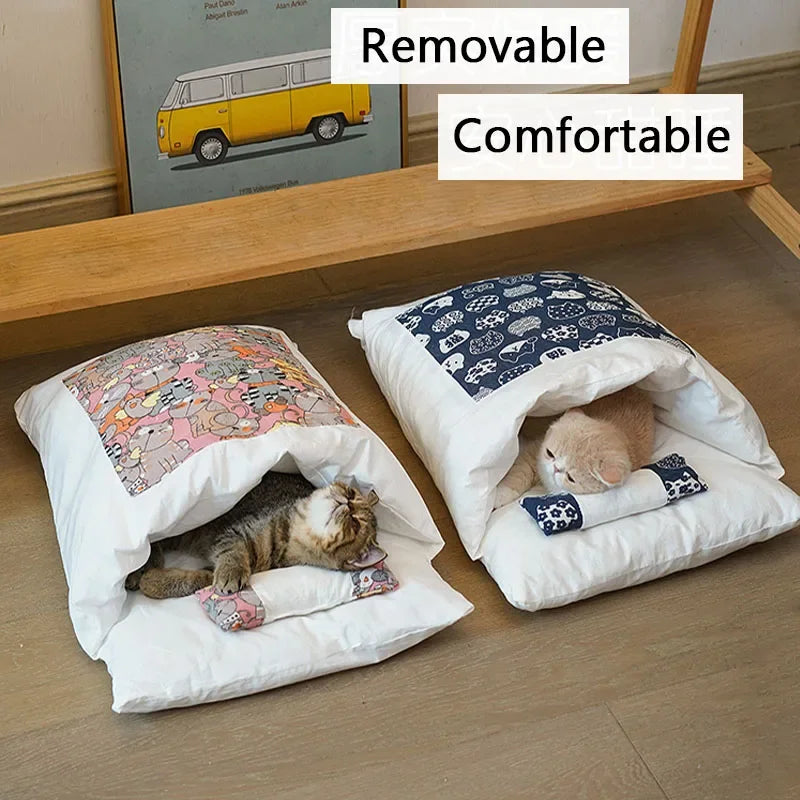 Removable Cat Cave Bed House - Cosy Enclosed Nest for Cats and Dogs
