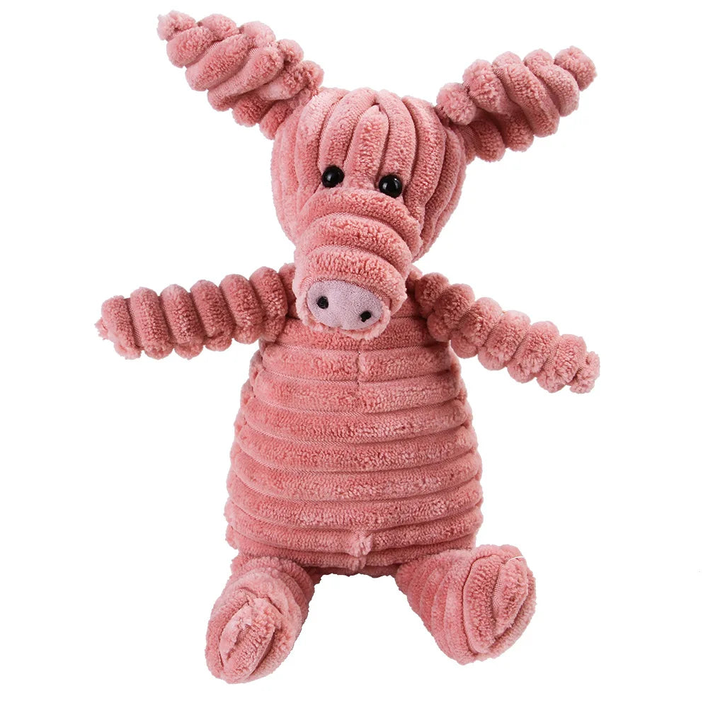 Corduroy Monkey and Pig Dog Toy - Squeaky Plush for Large Dogs