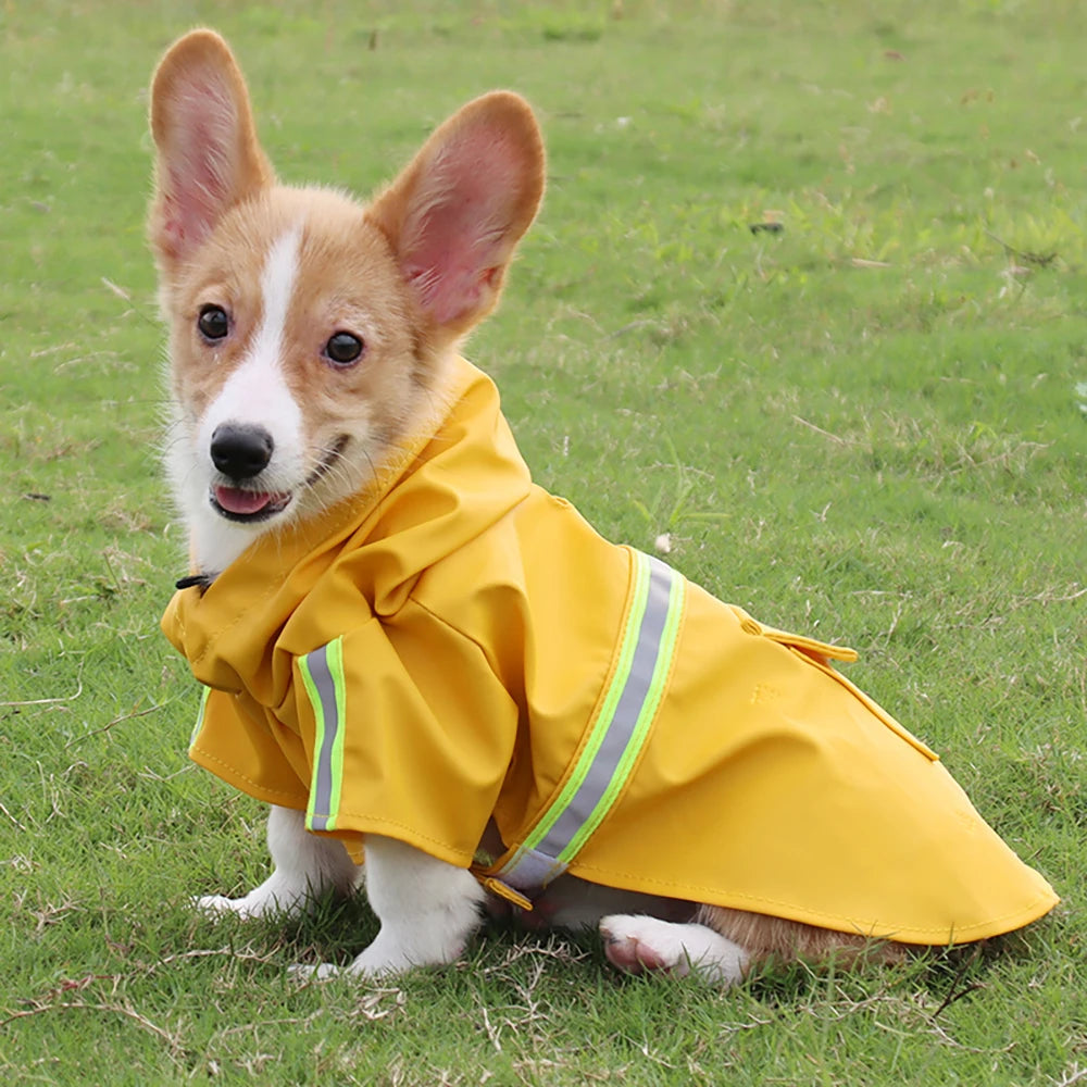 Hooded Dog Raincoat - Reflective Waterproof Cloak for Large Dogs