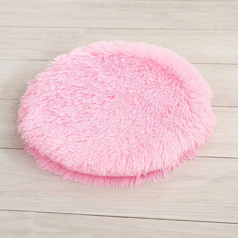 Round Plush Cat Bed - Soft Fleece Sleeping Mat for Cats and Puppies