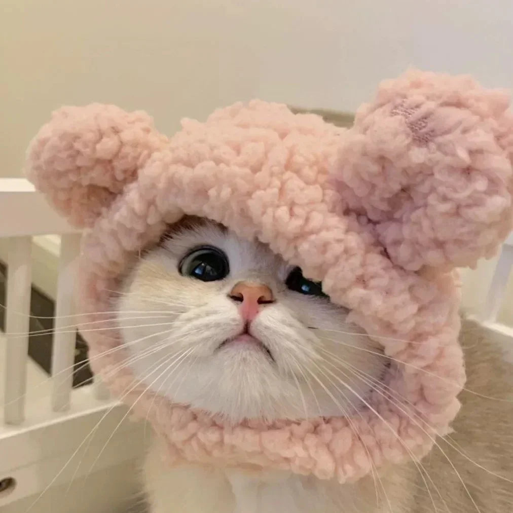 Bear Ear Pet Hat - Warm Woven Head Cover for Cats and Puppies