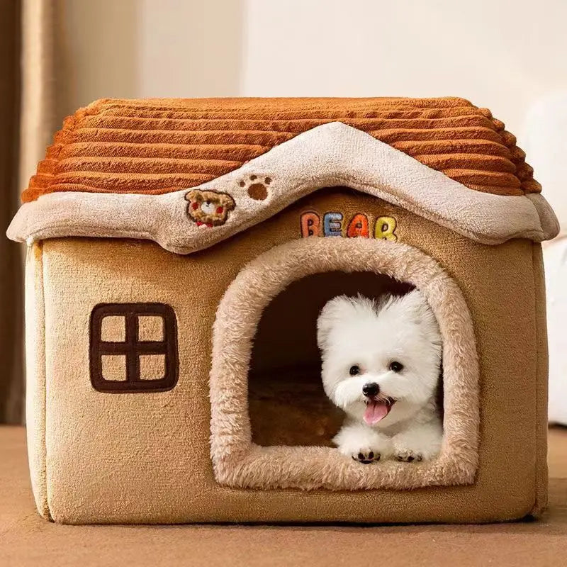 Foldable Pet Castle House - Detachable Washable Bed for Cats and Dogs