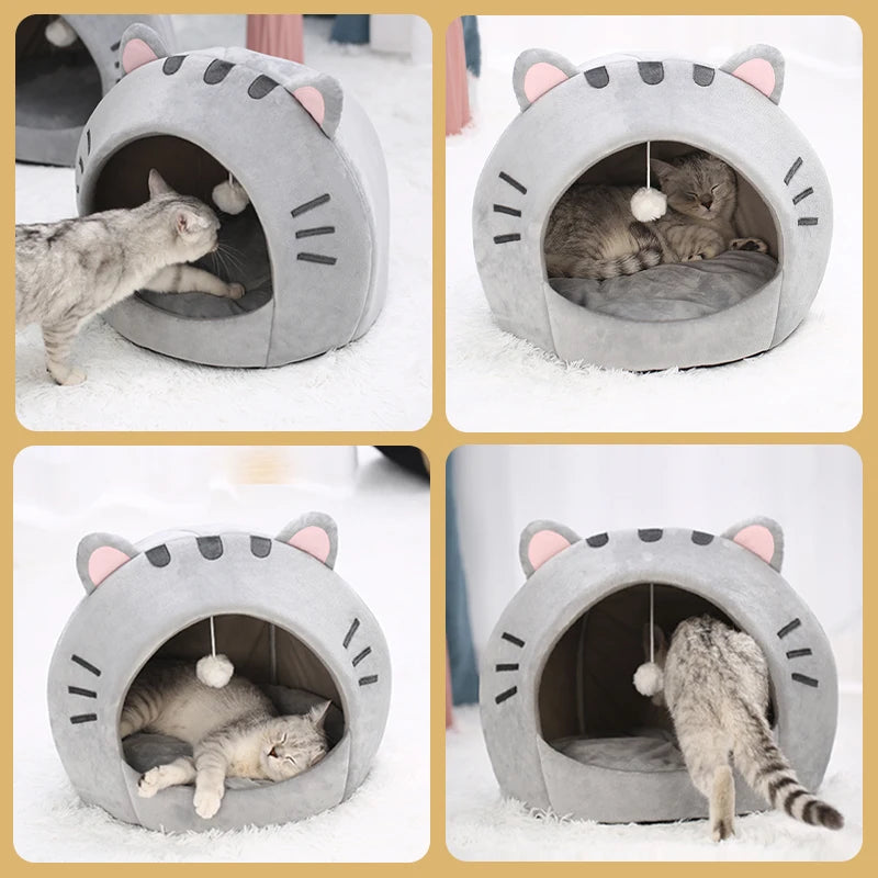 Warm Cat Basket Tent - Cosy Kitten Cave Bed with Cushion