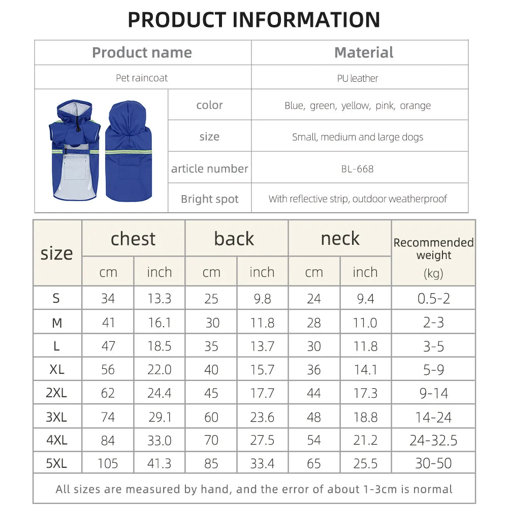 Hooded Dog Raincoat - Reflective Waterproof Cloak for Large Dogs